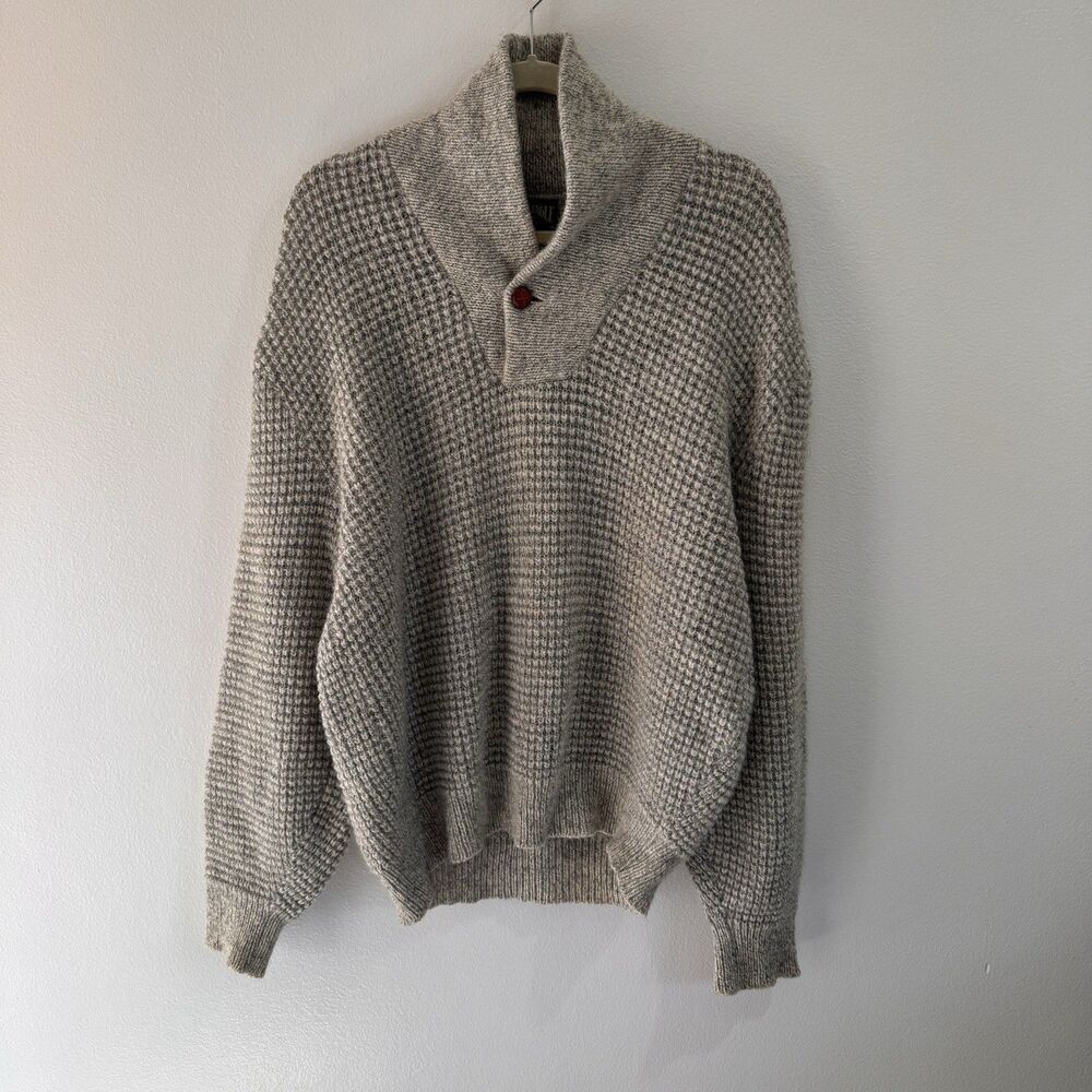 Vintage American Eagle Sweater Mens L Wool Waffle Knit Gray Elbow Patches USA